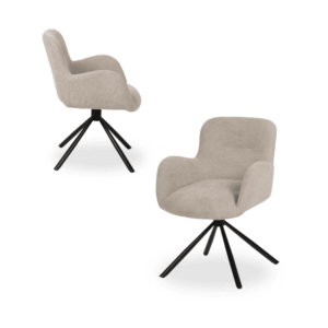 Pack de 2 Sillas Giratorias Beige Kendrick con Patas de Metal - Estilo Moderno y Comodidad Ergonómica para Oficina y Comedor