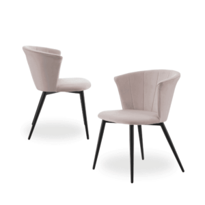 Pack de 2 Sillas de Terciopelo Rosa y Metal Negro River - Elegancia y Confort para tu Hogar, Diseño Ergonómico y Respaldo Acolchado, Ideal para Comedor y Salón