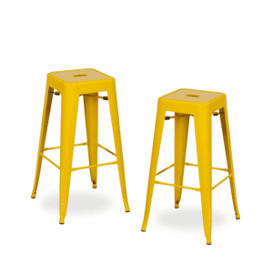 Pack de 2 Taburetes Amarillos Metálicos de Diseño Industrial - Altura 76,5 cm para Cocinas y Bares