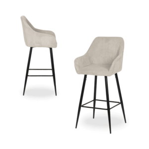 Pack de 2 Taburetes Beige de Pana con Patas de Hierro - Diseño Ergonómico y Elegante para Cocina y Comedor - Altura 109 cm, Listos para Usar