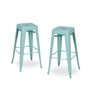 Pack de 2 Taburetes Turquesa Metálico 76,5 cm - Diseño Moderno y Estilo Industrial para Cocinas y Bares