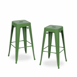 Pack de 2 Taburetes Verdes Metálicos de Diseño Industrial - Altura 76,5 cm para Cocinas y Bares