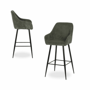 Pack de 2 Taburetes Verdes de Pana con Patas de Hierro - Diseño Moderno y Confort Ergonomico para Cocinas y Bares Altos