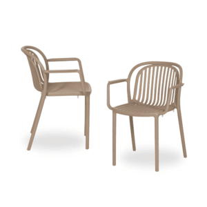 Pack de 2 Sillas Beige Modernas Apilables Yalrick en Polipropileno - Diseño Ergonómico para Jardín y Terraza