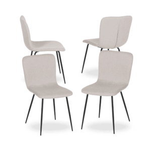 Pack de 4 Sillas Modernas Carson en Tela Crema y Patas de Metal - Diseño Elegante y Ergonómico para Comedores y Salas de Reuniones