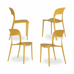 Pack de 4 Sillas de Polipropileno Amarillo Emma - Diseño Moderno, Apilables y Resistentes para Decoración Energética y Funcional