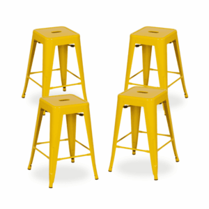 Pack de 4 Taburetes Amarillo Metal Dallas 61 cm - Diseño Industrial y Resistente para Cocina y Bar