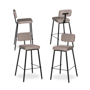 Pack de 4 Taburetes Beige con Patas de Acero - Diseño Moderno y Cómodo para Bares y Mesas Altas - Soporte hasta 120 kg, Ergonomía y Estilo para tu Hogar