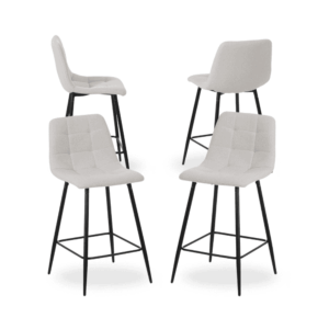 Pack de 4 Taburetes Crema con Estructura Metálica - Diseño Elegante y Confortable para Cocinas y Bares, Altura 63 cm, Asiento Amplio y Respaldo Ergonómico