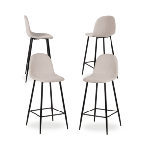 Pack de 4 Taburetes Crema de Tejido y Metal para Salón - Diseño Ergonómico y Moderno, Altura 72 cm, Ideal para Cocinas y Espacios Minimalistas