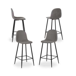 Pack de 4 Taburetes Gris Oscuro de Tejido y Metal para Salón y Barra de Cocina - Diseño Ergonómico y Moderno, 105 cm de Altura