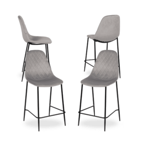 Pack de 4 Taburetes Grises de Tejido y Metal para Salón - Diseño Moderno y Confortable, Altura de Asiento 64 cm, Ideal para Cocina y Barra del Desayuno