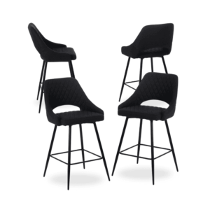 Pack de 4 Taburetes Negros con Estructura Metálica - Diseño Moderno y Ergonómico para Cocina y Áreas Sociales