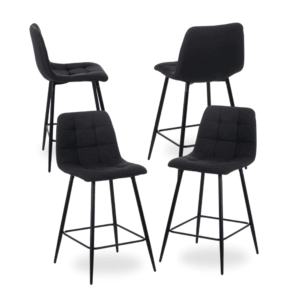 Pack de 4 Taburetes Negros con Estructura Metálica - Elegancia y Confort para Cocinas y Mesas Altas, 92 cm de Altura