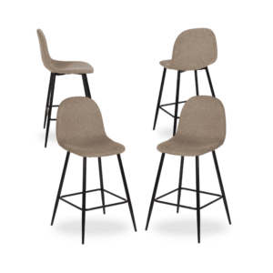 Pack de 4 Taburetes Taupe de Tejido y Metal para Salón - Altura 63 cm, Diseño Ergonómico y Compacto, Perfectos para Cocinas y Mesas Altas