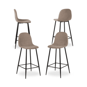Pack de 4 Taburetes Taupe de Tejido y Metal para Salón - Diseño Ergonómico y Moderno, 105 cm de Altura, Ideal para Cocina y Comedor