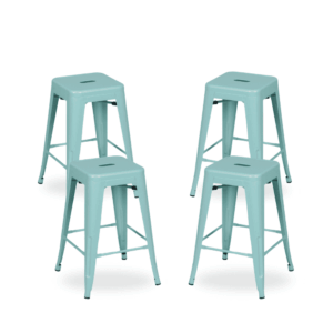 Pack de 4 Taburetes Turquesa Metal Dallas 61 cm - Diseño Industrial y Elegante para Cocinas y Bares