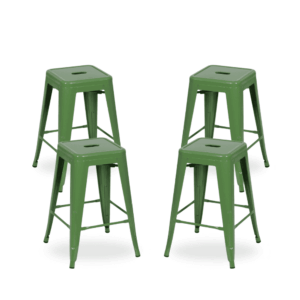 Pack de 4 Taburetes Verdes Metálicos Dallas Industrial 61 cm - Estilo Moderno y Duradero para Cocinas y Bares