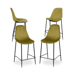 Pack de 4 Taburetes Verdes de Tejido y Metal para Salón - Diseño Ergonómico y Moderno, 104 cm de Altura, Confort y Estilo para tu Hogar