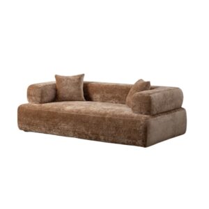 Sofá 3 plazas beige de tela para salón moderno – 200 x 100 x 64 cm